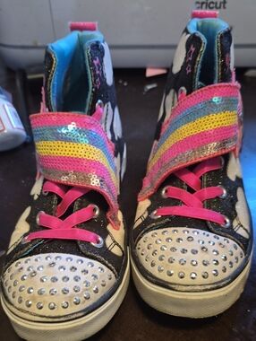 Twinkle Toes High-Top Sneakers with Rainbow Sequin Strap and Pink Laces